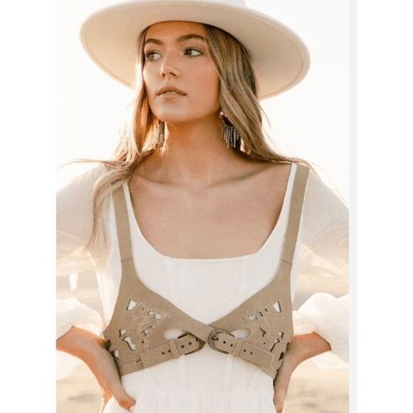 Joy Folie Marlow Suede Harness in Tan Size L/XL - Picture 1 of 12